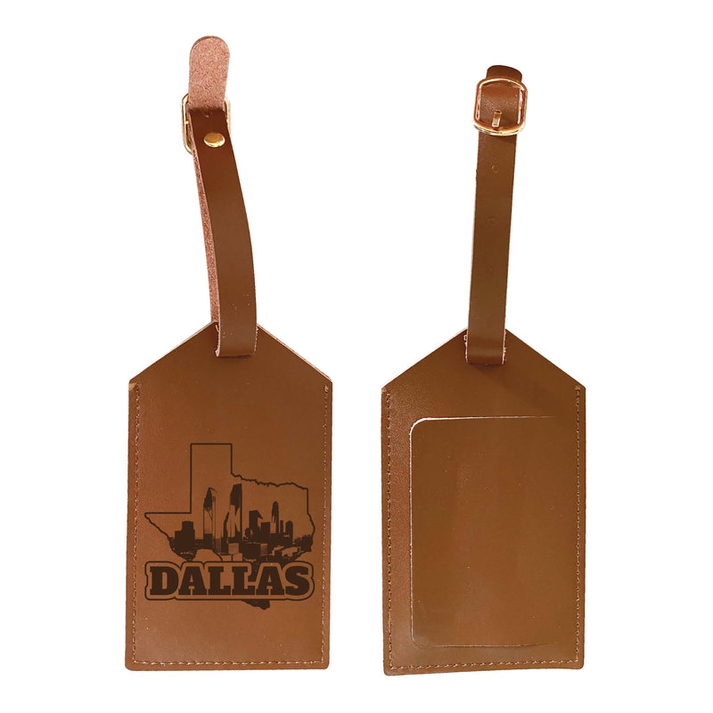 Dallas Texas Souvenir Engraved Leather Luggage Tag Single