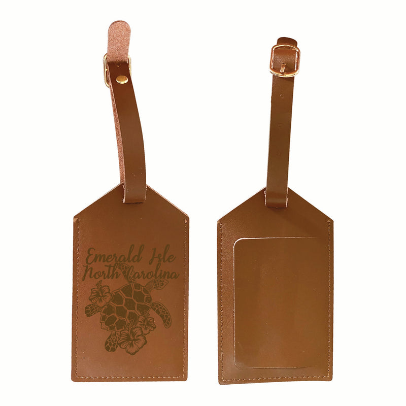 Emerald Isle North Carolina Souvenir Engraved Leather Luggage Tag Single
