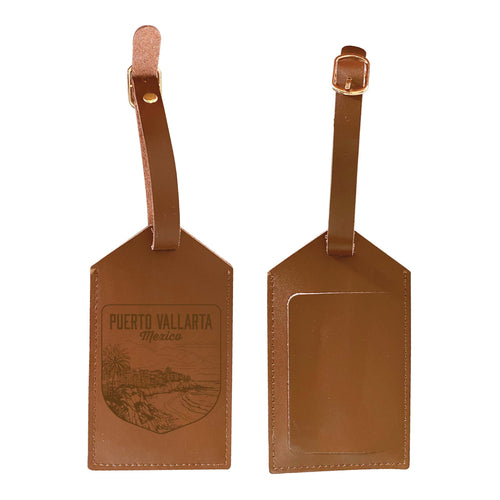Puerto Vallarta Mexico Souvenir Engraved Leather Luggage Tag 4-Pack