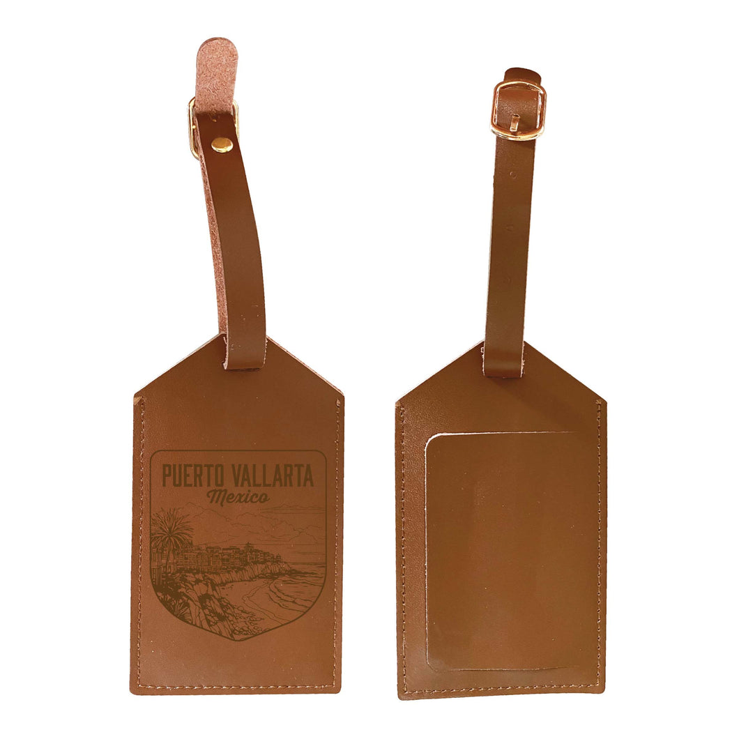 Puerto Vallarta Mexico Souvenir Engraved Leather Luggage Tag 4-Pack