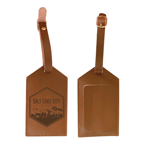 Salt Lake City Utah Souvenir Engraved Leather Luggage Tag 2-Pack