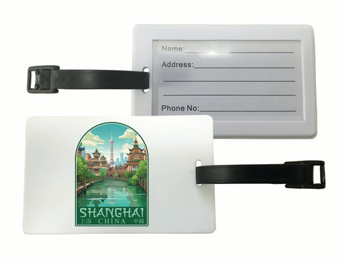 Shanghai China Old Town Design Souvenir Luggage Tag 4-Pack
