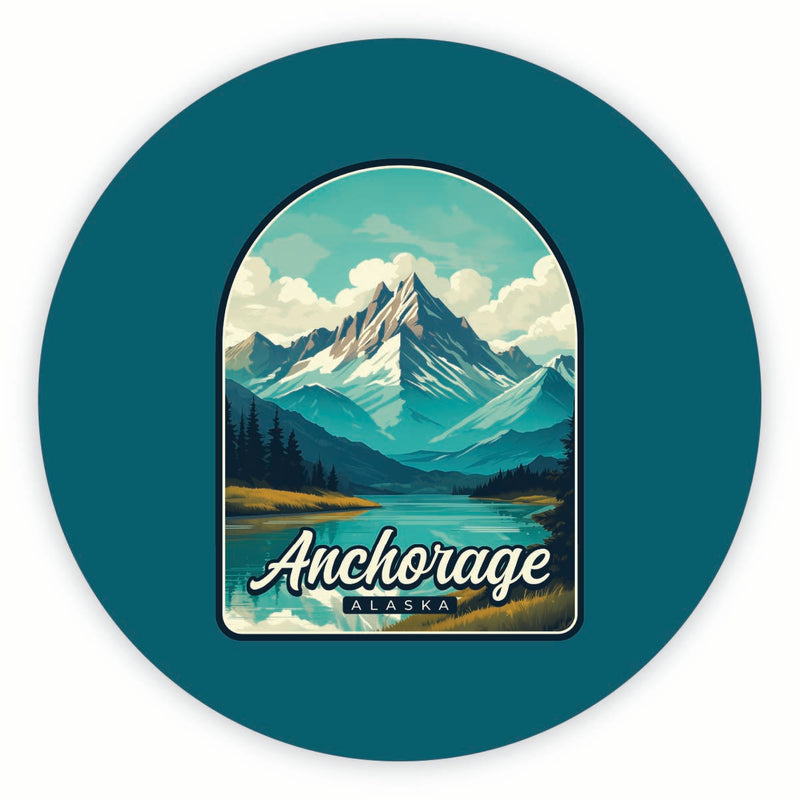 Anchorage Alaska Lake Mountain Design Souvenir Round Fridge Magnet 6-Inch
