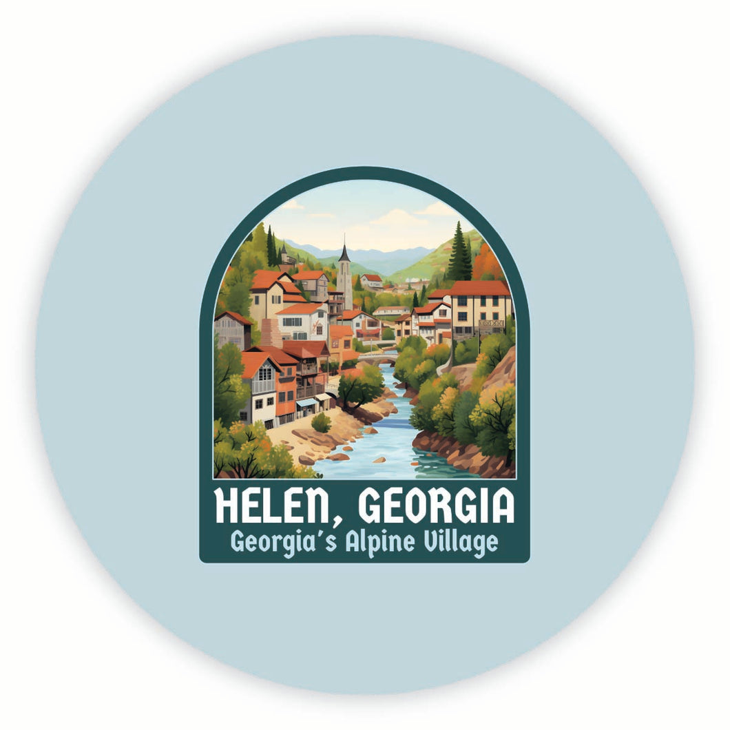 Helen Georgia Alpine Village Design Souvenir Round Fridge Magnet 2-Inch