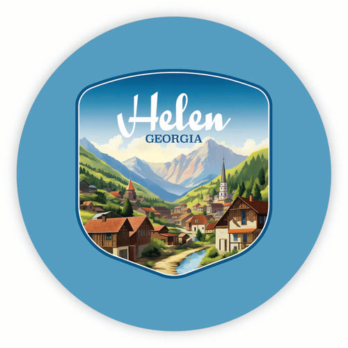 Helen Georgia Town in Mountains Design Souvenir Round Fridge Magnet 2-Inch
