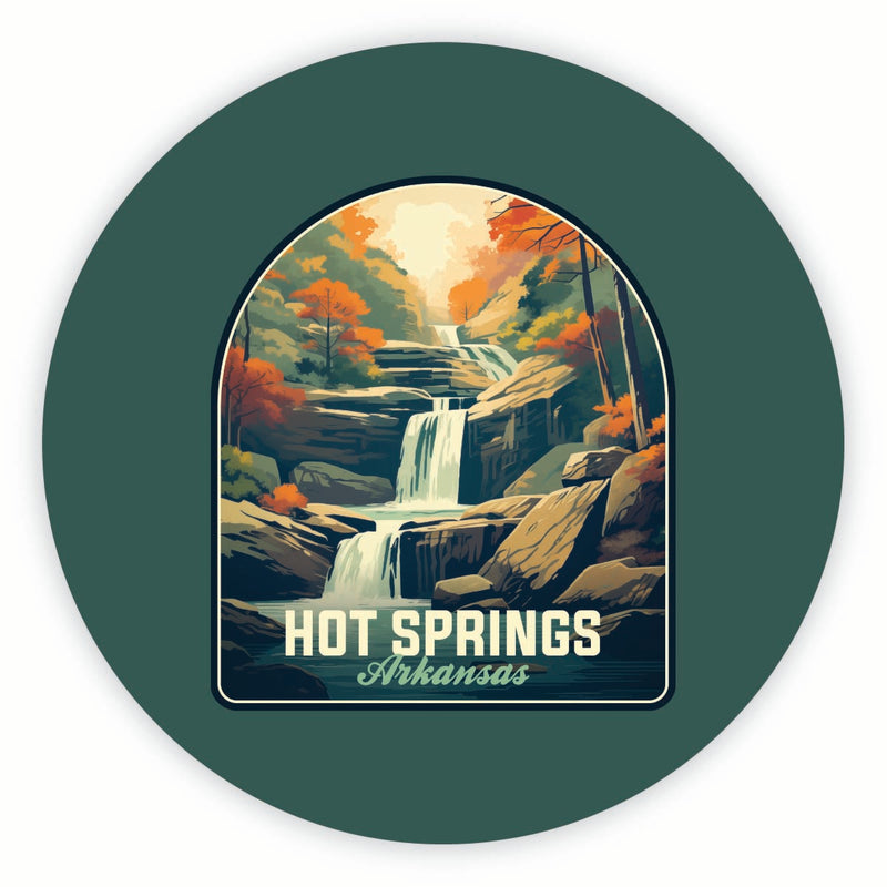 Hot Springs Arkansas Autumn Waterfall Design Souvenir Round Fridge Magnet 4-Inch