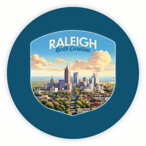 Raleigh North Carolina Daytime Cityscape Design Souvenir Round Fridge Magnet 2-Inch