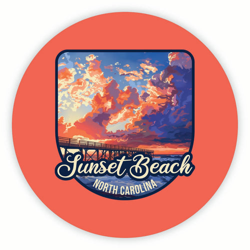 Sunset Beach North Carolina Sunset Pier Design Souvenir Round Fridge Magnet 4-Inch
