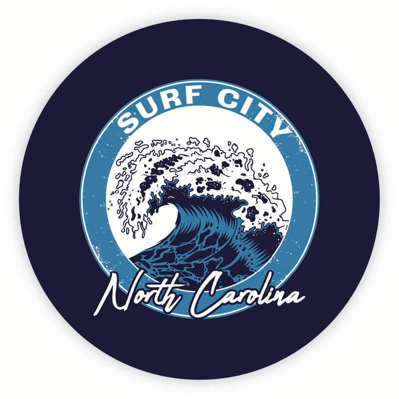 Surf City North Carolina Wave Design Souvenir Round Fridge Magnet 2-Inch
