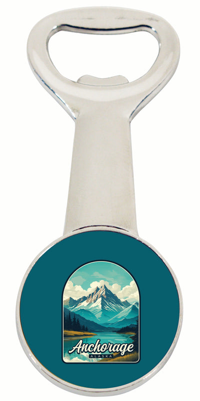 Anchorage Alaska Lake Mountain Design Souvenir Magnetic Bottle Opener 4-Pack