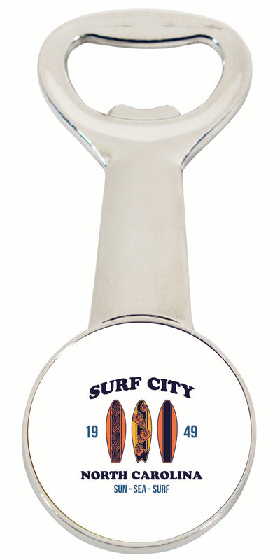 Surf City North Carolina Sun Sea Surf Design Souvenir Magnetic Bottle Opener 4-Pack