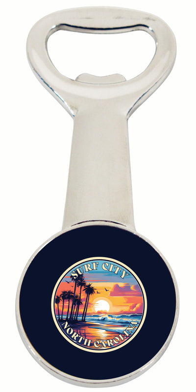 Surf City North Carolina Palm Sunset Design Souvenir Magnetic Bottle Opener 4-Pack