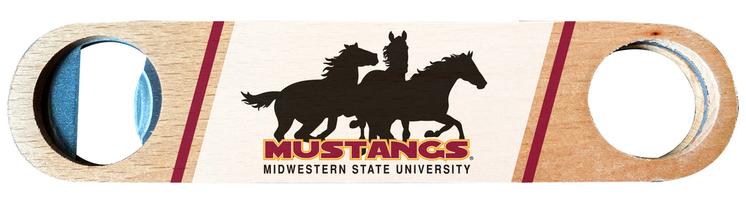 Midwestern State University Mustangs Officially Licensed Wooden Bottle Opener with Full Color Design Single