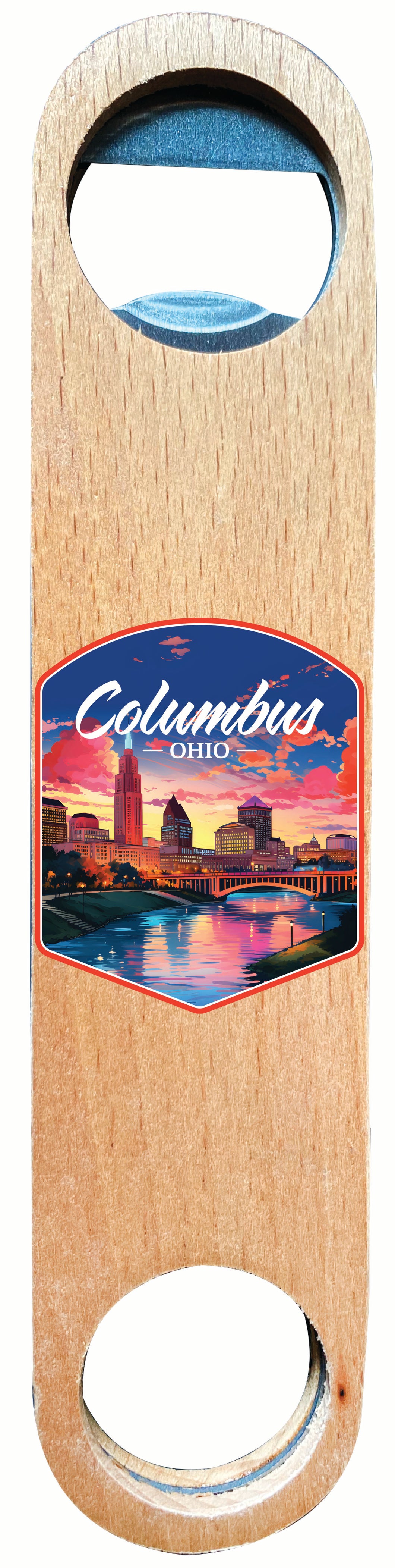 Columbus Ohio Sunset Cityscape Design Souvenir Wooden Bottle Opener 4-Pack
