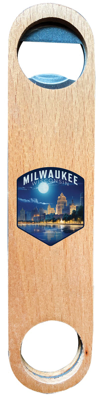 Milwaukee Wisconsin Design B Souvenir Wooden Bottle Opener Single