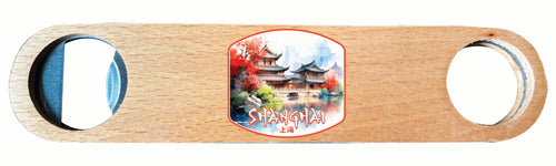 Shanghai China Watercolor Templates Design Souvenir Wooden Bottle Opener 4-Pack