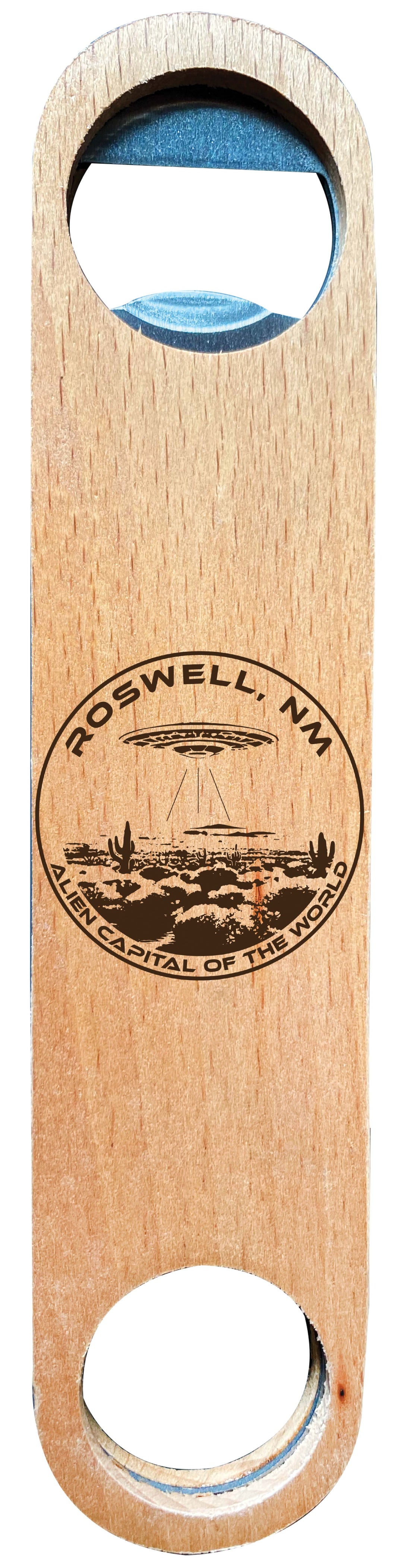 Roswell New Mexico Souvenir Engraved Wooden Bottle Opener Single