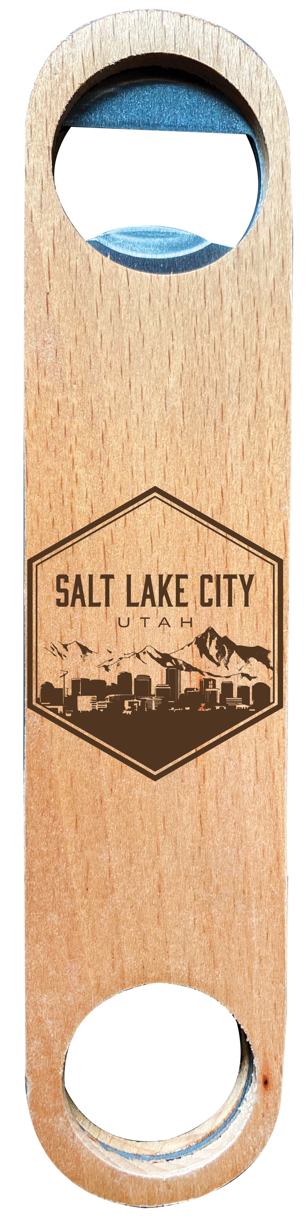 Salt Lake City Utah Souvenir Engraved Wooden Bottle Opener Single