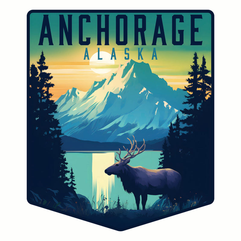 Anchorage Alaska Moose and Mountains Design Souvenir Die Cut Flat Magnet 6-Inch