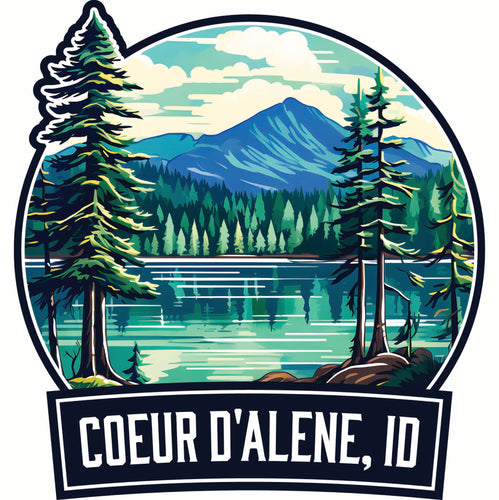 Coeur D'Alene Idaho Mountain Lake Illustration Design Souvenir Die Cut Flat Magnet 6-Inch