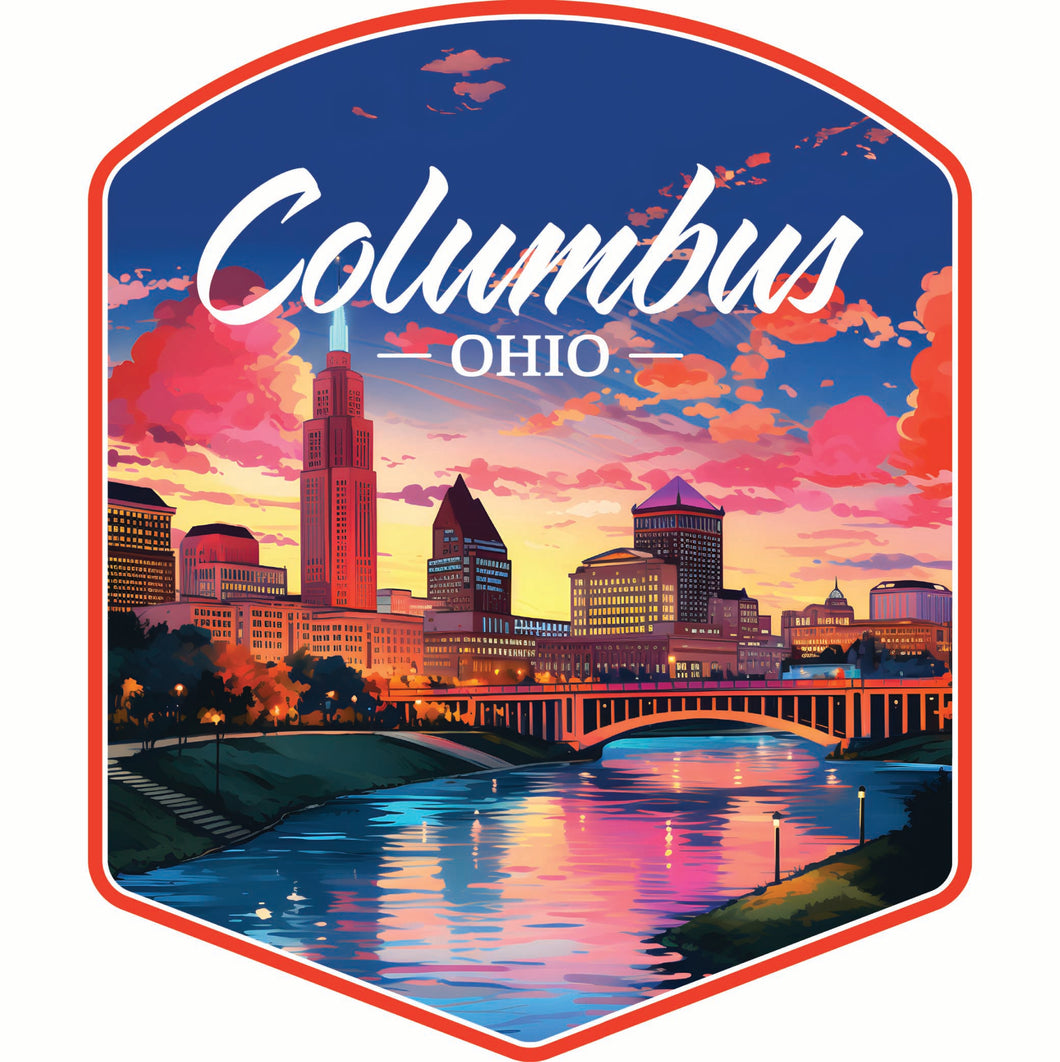 Columbus Ohio Sunset Cityscape Design Souvenir Die Cut Flat Magnet 2-Inch
