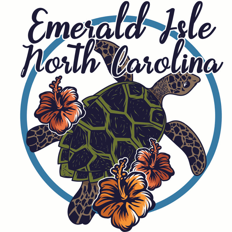 Emerald Isle North Carolina Turtle and Flowers Design Souvenir Die Cut Flat Magnet 2-Inch
