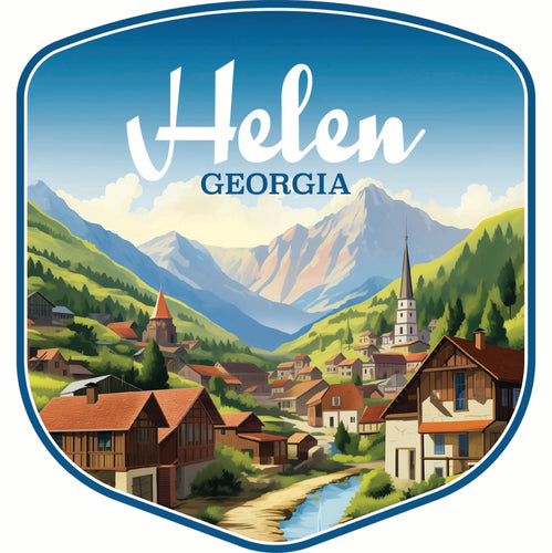 Helen Georgia Town in Mountains Design Souvenir Die Cut Flat Magnet 4-Inch