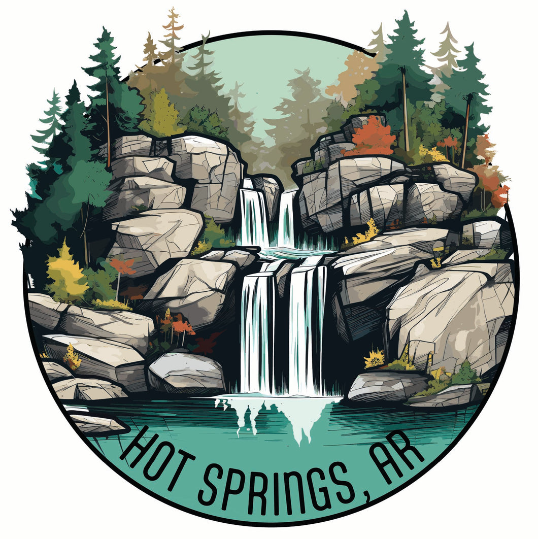 Hot Springs Arkansas Waterfall Illustration Design Souvenir Die Cut Flat Magnet 6-Inch