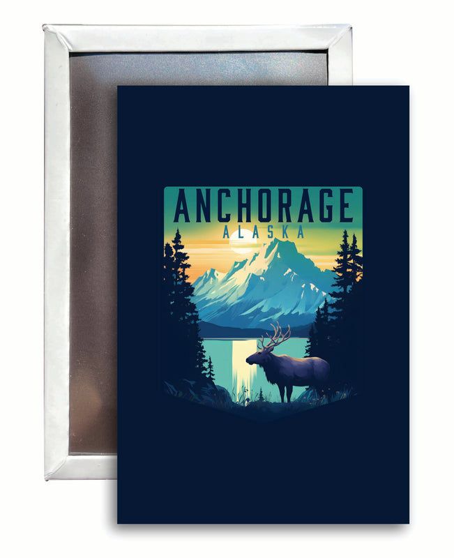 Anchorage Alaska Moose and Mountains Design Souvenir 2x3-Inch Fridge Magnet 4-Pack