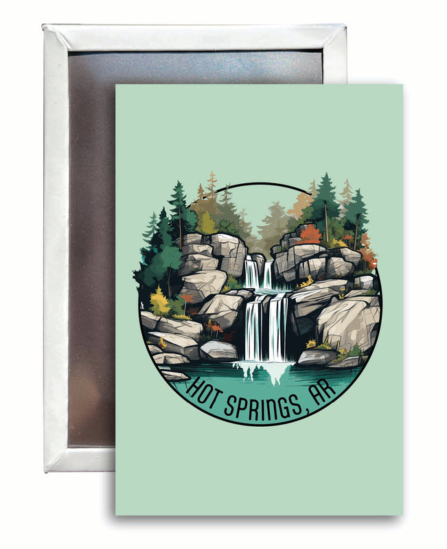 Hot Springs Arkansas Waterfall Illustration Design Souvenir 2x3-Inch Fridge Magnet 2-Pack