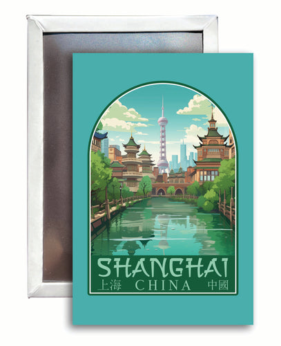 Shanghai China Old Town Design Souvenir 2x3-Inch Fridge Magnet 4-Pack