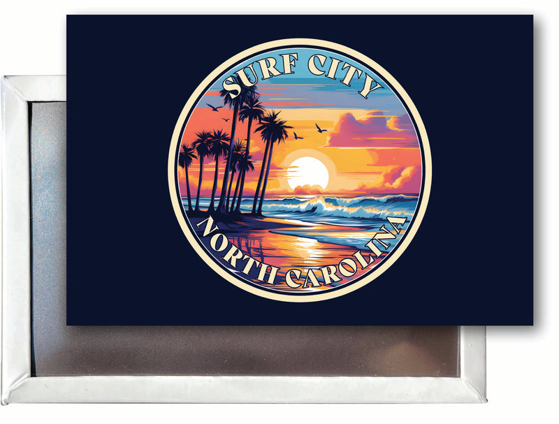 Surf City North Carolina Palm Sunset Design Souvenir 2x3-Inch Fridge Magnet 4-Pack