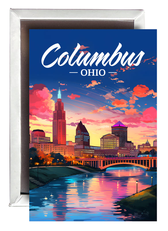 Columbus Ohio Sunset Cityscape Design Souvenir Refrigerator Magnet 2.5"X3.5" Single