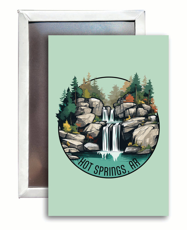 Hot Springs Arkansas Waterfall Illustration Design Souvenir Refrigerator Magnet 2.5"X3.5" 4-Pack