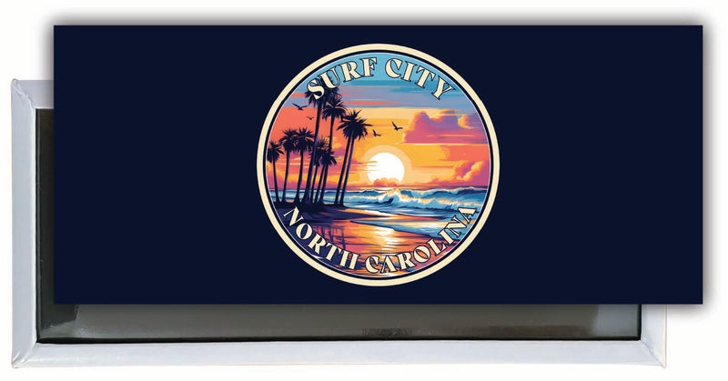 Surf City North Carolina Palm Sunset Design Souvenir Fridge Magnet 4.75 x 2 Inch 4-Pack