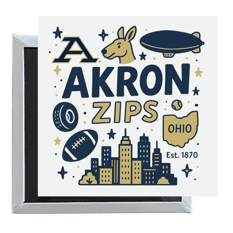 Akron Zips Officially Licensed 2.5"x 2.5" Fridge Magnet Medley Design 