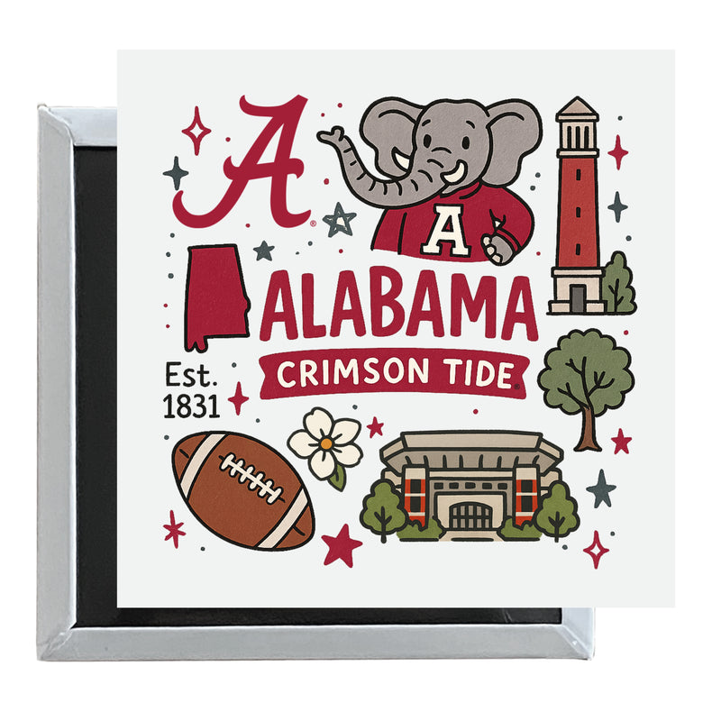 Alabama Crimson Tide Officially Licensed 2.5"x 2.5" Fridge Magnet Medley Design 