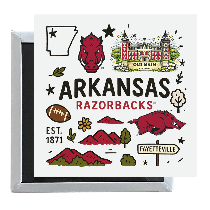 Arkansas Razorbacks Officially Licensed 2.5"x 2.5" Fridge Magnet Medley Design 