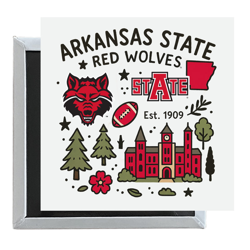 Arkansas State Officially Licensed 2.5"x 2.5" Fridge Magnet Medley Design 