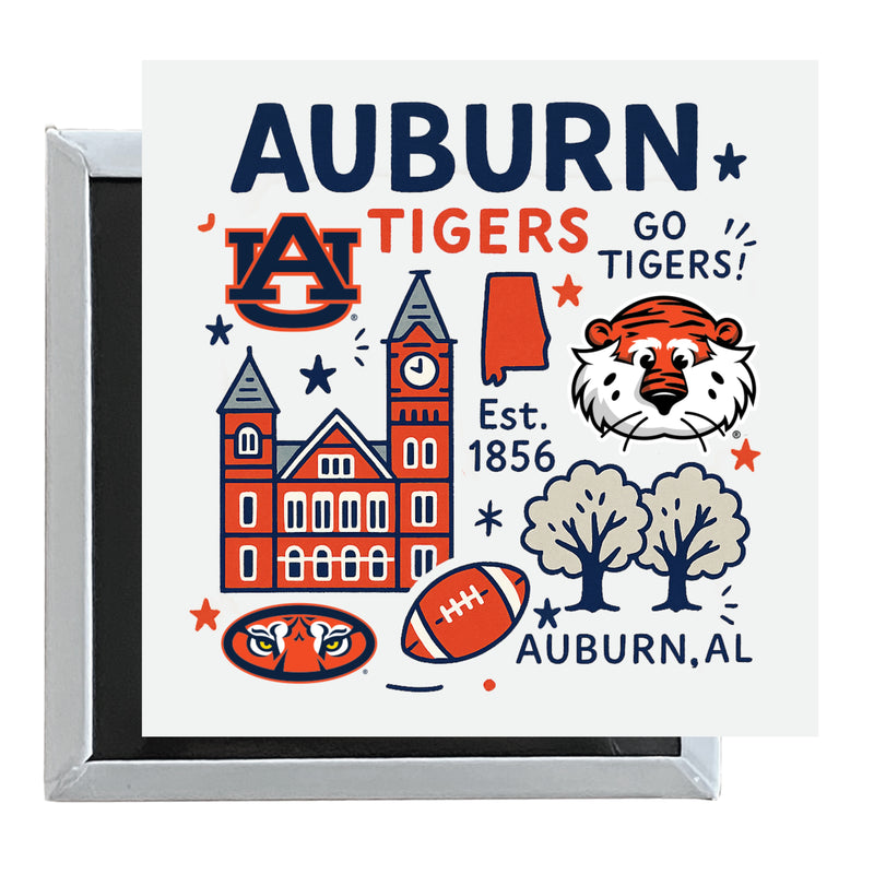 Auburn Tigers Officially Licensed 2.5"x 2.5" Fridge Magnet Medley Design 