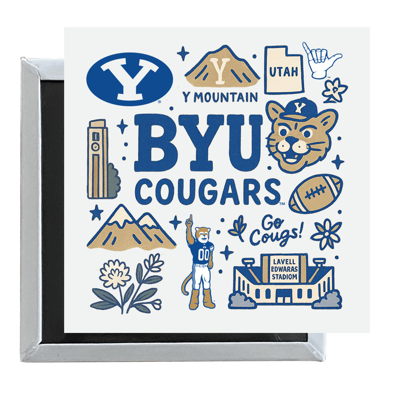 Brigham Young Cougars Officially Licensed 2.5"x 2.5" Fridge Magnet Medley Design 