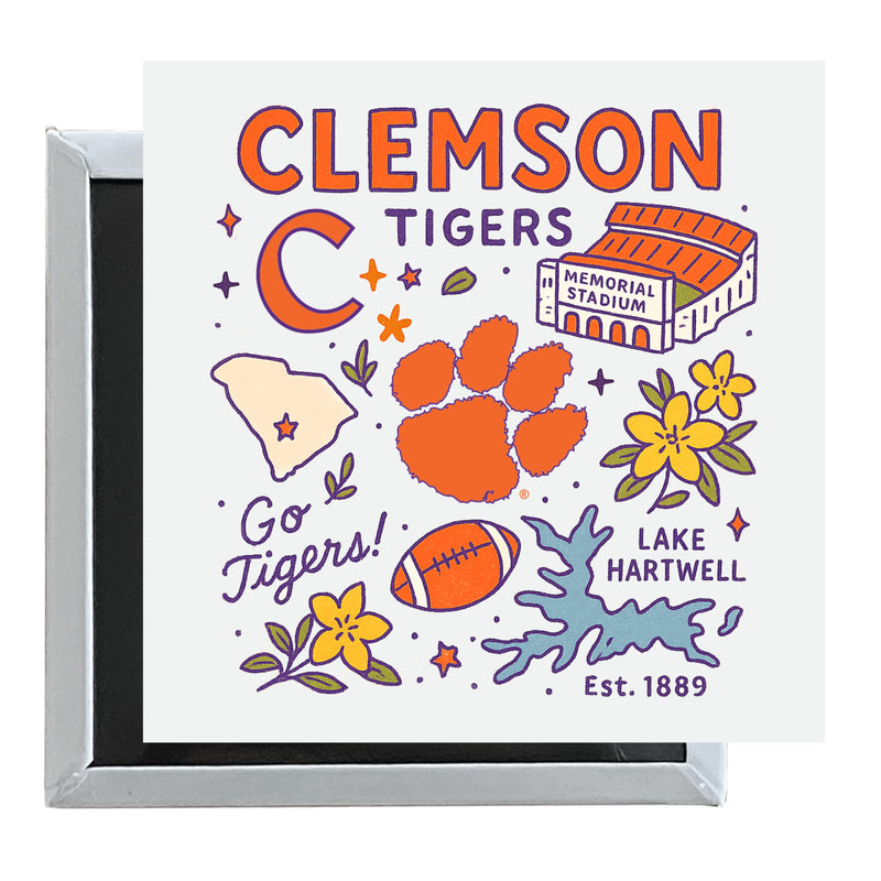 Clemson Tigers Officially Licensed 2.5"x 2.5" Fridge Magnet Medley Design 