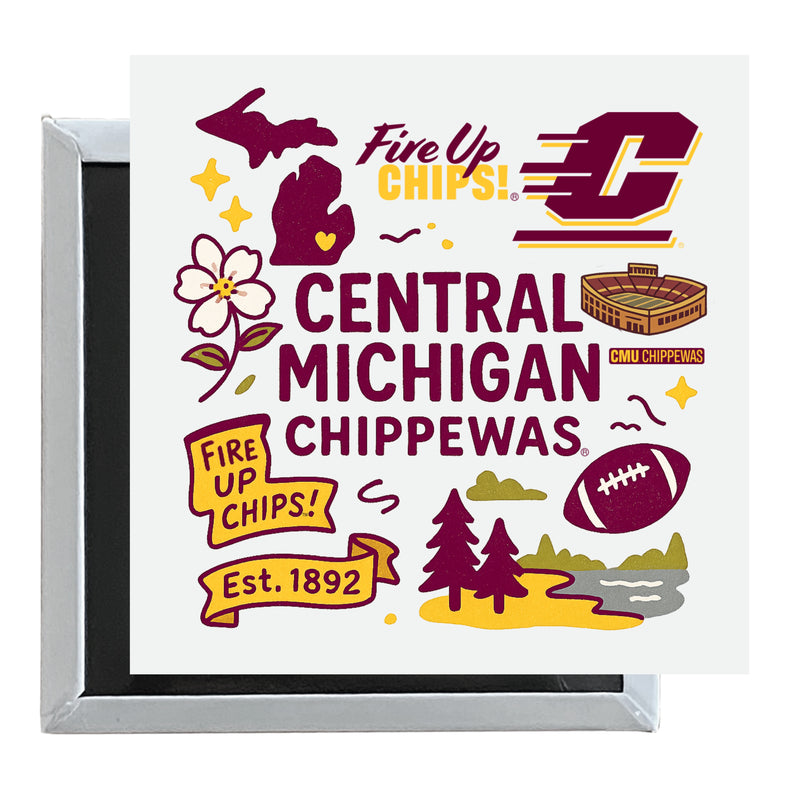 Central Michigan University Officially Licensed 2.5"x 2.5" Fridge Magnet Medley Design 