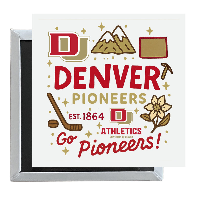 University of Denver Pioneers Officially Licensed 2.5"x 2.5" Fridge Magnet Medley Design 