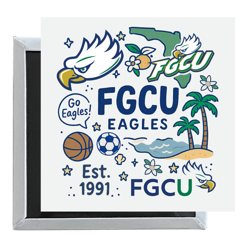 Florida Gulf Coast Eagles Officially Licensed 2.5"x 2.5" Fridge Magnet Medley Design 