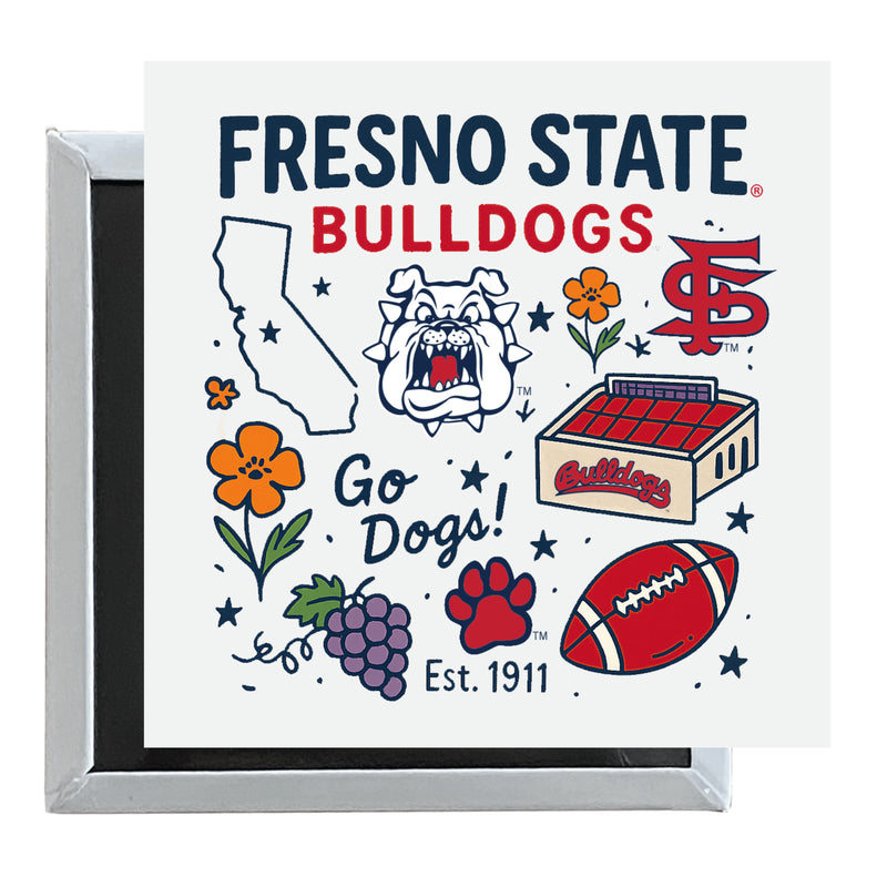 Fresno State Bulldogs Officially Licensed 2.5"x 2.5" Fridge Magnet Medley Design 