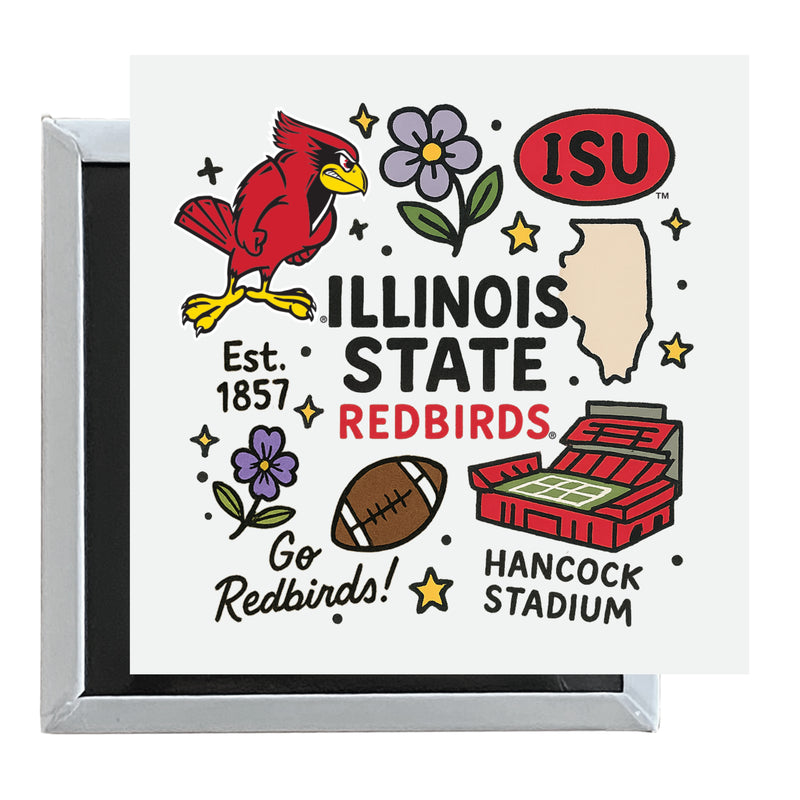 Illinois State Redbirds Officially Licensed 2.5"x 2.5" Fridge Magnet Medley Design 