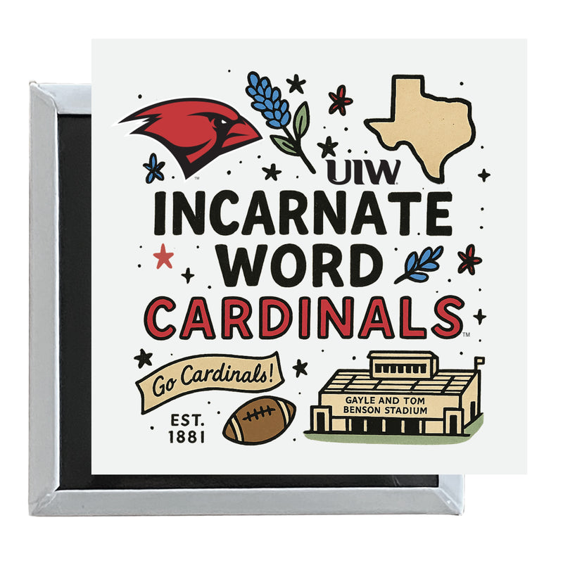 Incarnate Word Cardinals Officially Licensed 2.5"x 2.5" Fridge Magnet Medley Design 