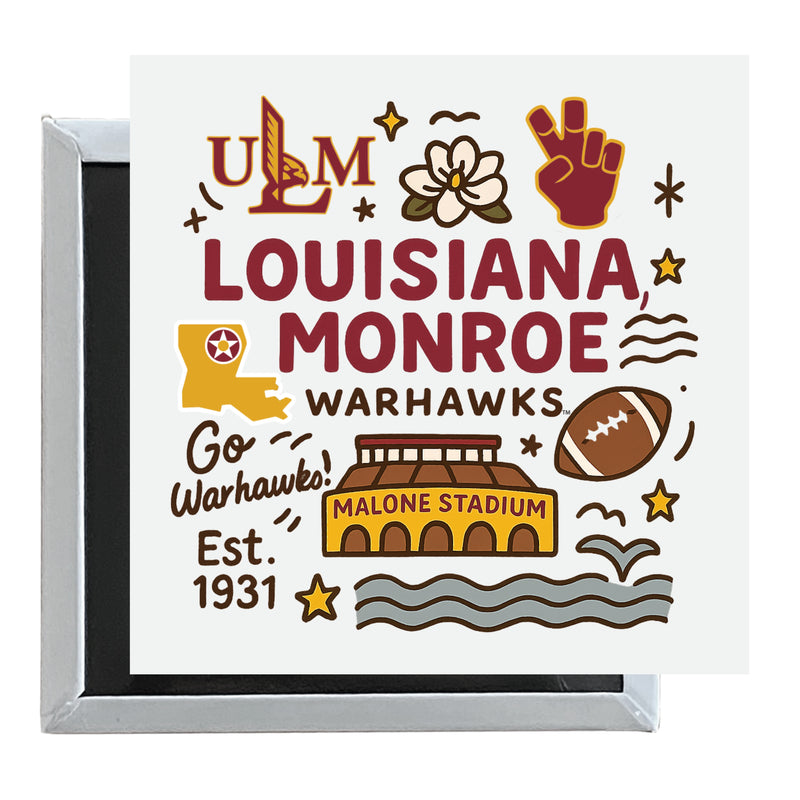 University of Louisiana Monroe Officially Licensed 2.5"x 2.5" Fridge Magnet Medley Design 
