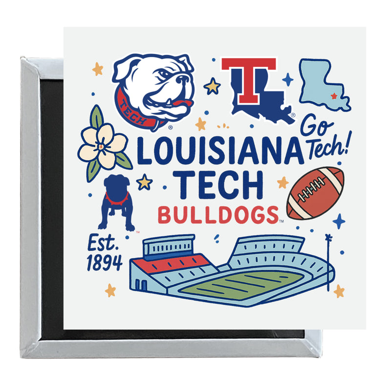 Louisiana Tech Bulldogs Officially Licensed 2.5"x 2.5" Fridge Magnet Medley Design 